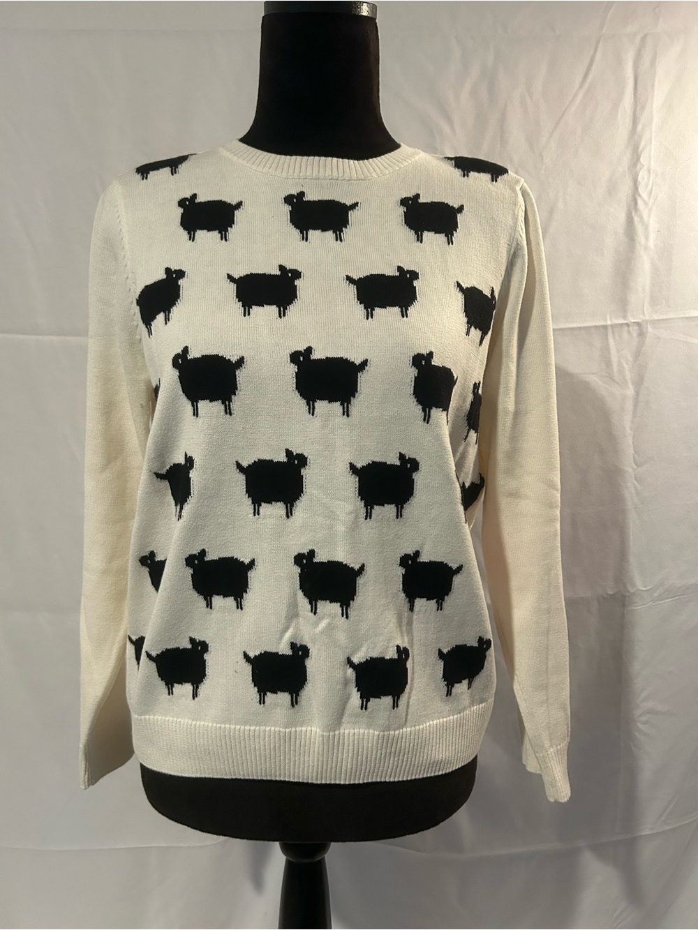 Charter Club Cream Sweater with Black Sheep Pattern